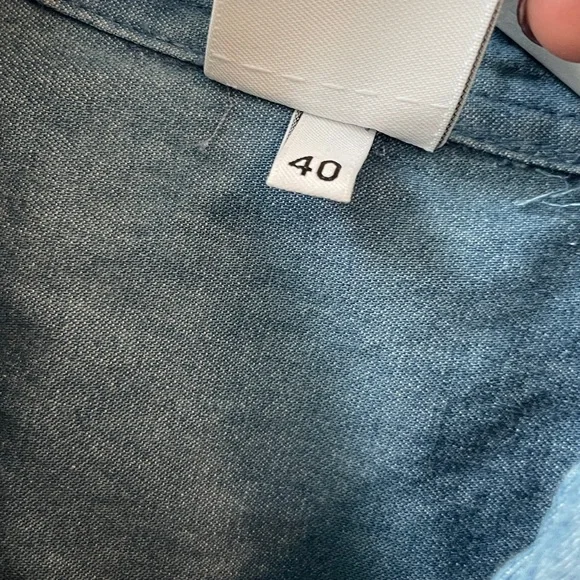 Aspesi Blue Denim Ruffle-Front Short Sleeve button front Shirt size Small - Picture 6 of 8